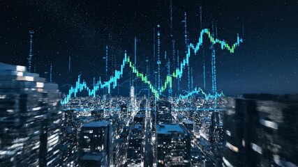 Cityscape night financial chart digital futuristic glowing skyscraper data technology urban investment economy business analytics illuminated skyline modern abstract blue green metropolis finance - Powered by Adobe