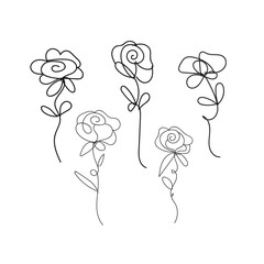 Artistic outline rose collection simple hand drawn line art flower design white background