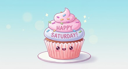 Cute cupcake with happy saturday message