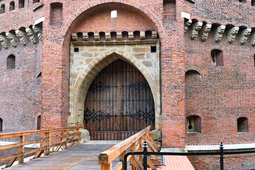 Krakow Barbican (Barbakan) entrance - medieval fortification at city walls, Poland