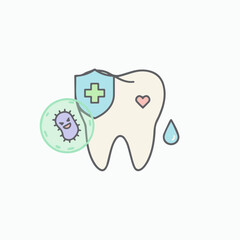 Flat vector tooth icon in pastel tones, minimal 2D style, isolated dental care symbol