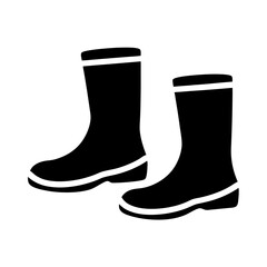 Silhouette image of black rubber rain boots with white stripes for outdoor protection