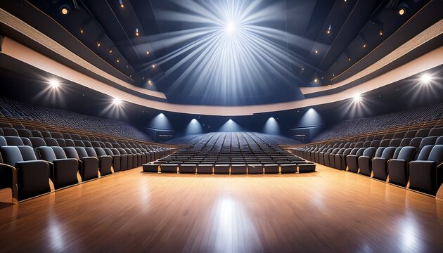 empty modern auditorium with stage lighting and seating