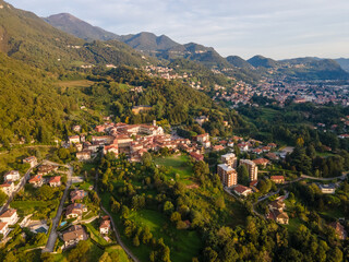 Aerial landscape of Lecco Maggianico Lago di Garlate Lake fall Italian Alps mountains Lombardy