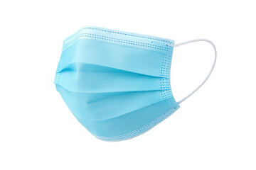 Photo of blue disposable surgical face mask with ear loops isolated on transparent background