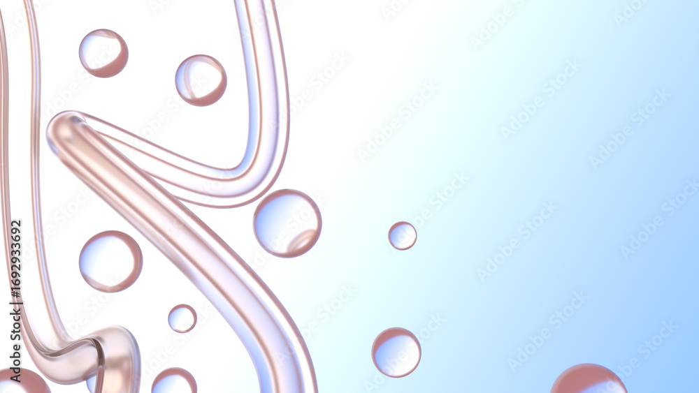 Poster glass shapes like tubes and bubbles, abstract gradient background. abstract liquid shapes. soft grad