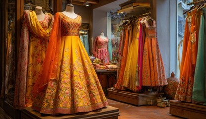 Colorful Indian Dresses in a Boutique