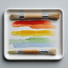 Paintbrushes and color swatches on a tray