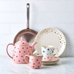 Watercolor Kitchen Goods – Soft pastel hand-painted illustration of cutting boards, cups, jars, and wooden spoons with a cozy rustic charm.