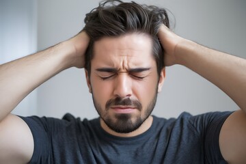 A Stressed Young Man Grappling with Intense Emotional Distress and Mental Strain