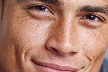 Fototapeta premium Close-up portrait of a man's face, showcasing natural skin tones and subtle expressions.