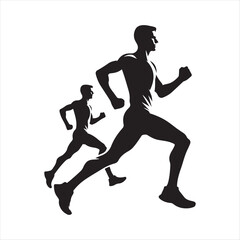 marathon runners sketch art vector silhouette doodle logo design