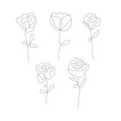 Five detailed rose line art drawings ideal for crafting and design projects white background