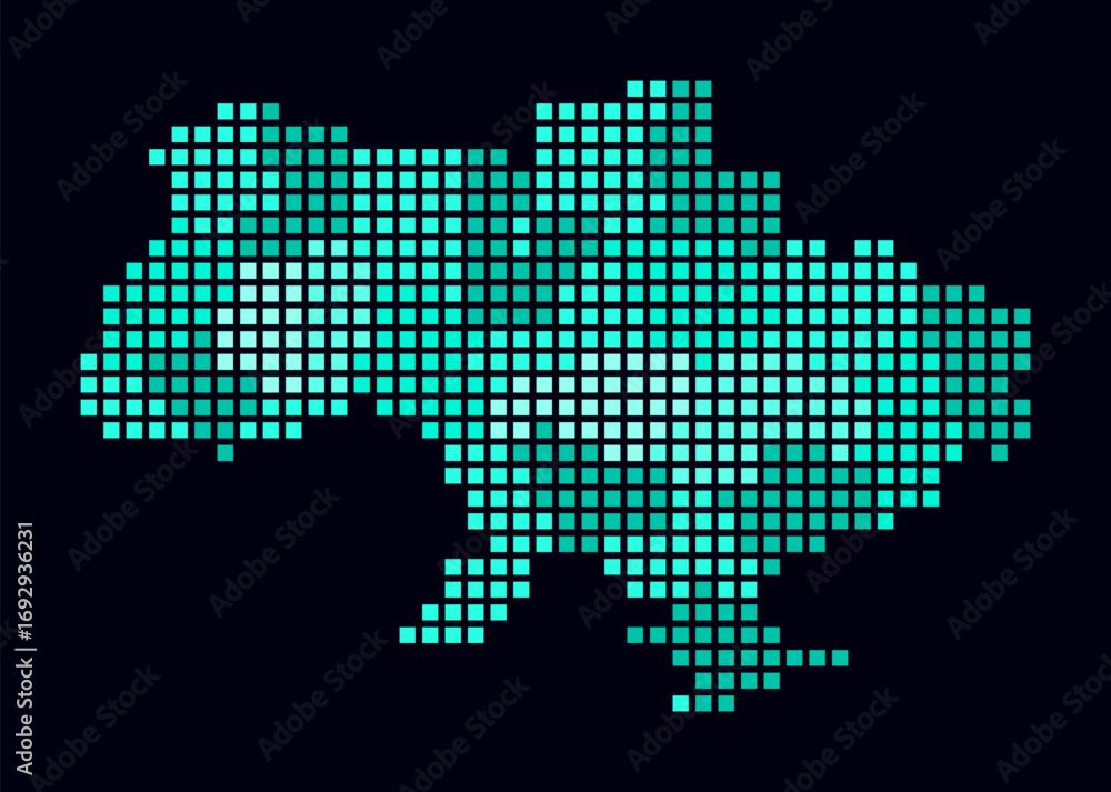 Poster ukraine dotted map. digital style map of the country on dark background. ukraine shape with square d
