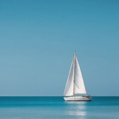 Fototapeta premium Calm seas, a lone sailboat, vibrant sky