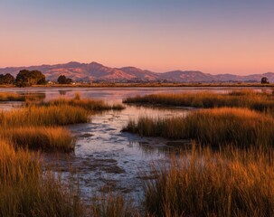 Fototapeta premium Sunrise over a tranquil marshland