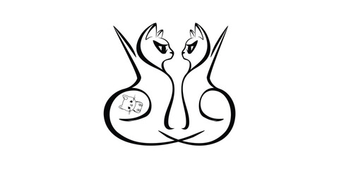 Cat Family Icon Vector. Pregnant Cat with Father Cat.