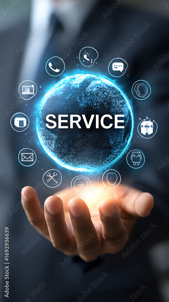 Poster global service network with digital icons and technology image