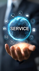 Global service network with digital icons and technology image