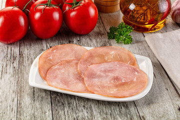 Smoked pork tenderloin fillet slices