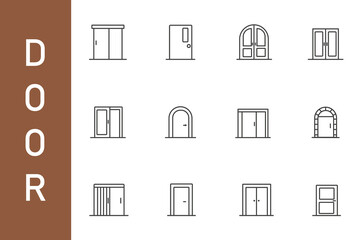 Door entryway house line icons set
