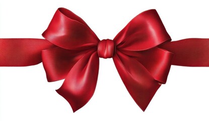 Red Satin Ribbon Bow on White Background