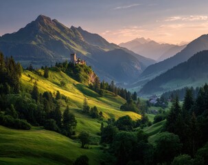 Mountain vista with castle