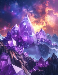 Obraz premium Crystal Mountain Range on an Alien World Ai