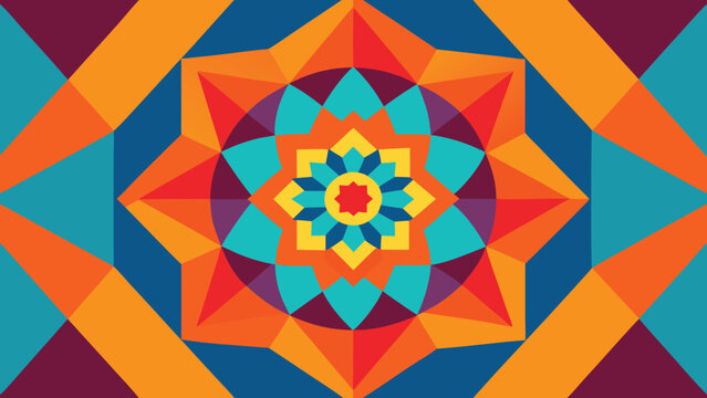 Colorful Geometric Mandala Pattern with Star and Diamond Shapes abstract