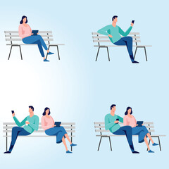 Fototapeta premium People Relaxing in City Park Vector – Outdoor Urban Scene Design