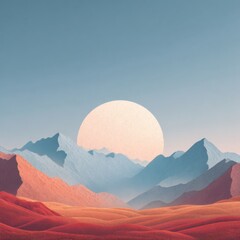 A stylized, colorful landscape with a large sun