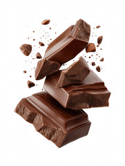 A deliciously rich shard of dark chocolate captured in stunning depth of field against a softly blurred background for a gourmet experience isolate on transparent background PNG