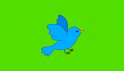 Simple blue bird in flight against a green background