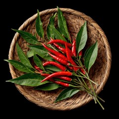 Red chili peppers in a woven basket (1)