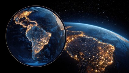 Earth at night, zoomed-in view of South America