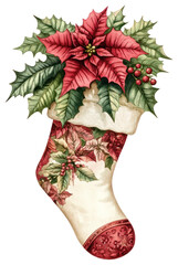 PNG Poinsettias christmas stocking illustration.