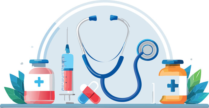 medicine, healthcare, white, bottle, health, equipment, syringe, medical, blue, doctor, laboratory, isolated, liquid, care, test, pills, stethoscope, hospital, drug, color, vial, hand, water, injectio