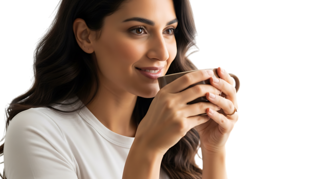 Woman enjoying hot beverage in a cozy morning setting