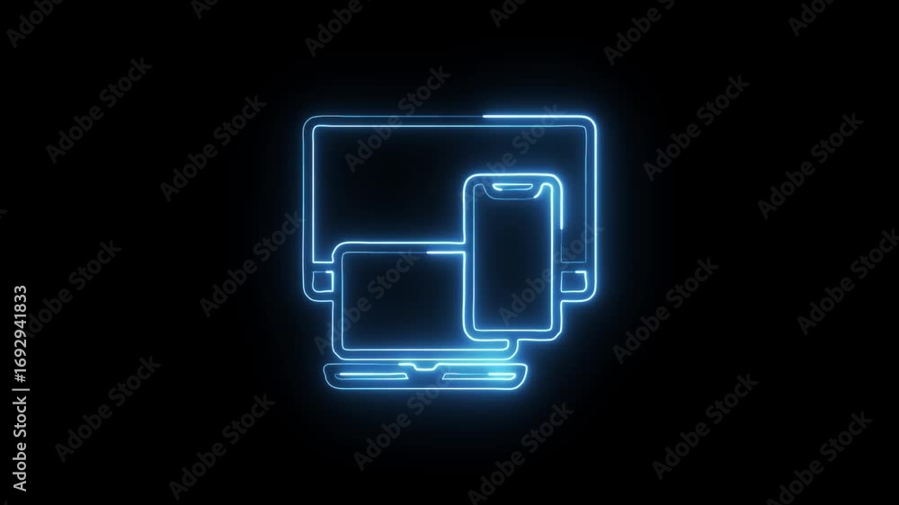 Wall mural responsive design icon animation with glowing lines on black background