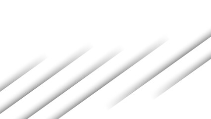 Abstract background with diagonal white stripes with soft gray drop shadows and 3D layered effect. Depth, simplicity, and geometric alignment. Used for corporate, futuristic, professional visual style