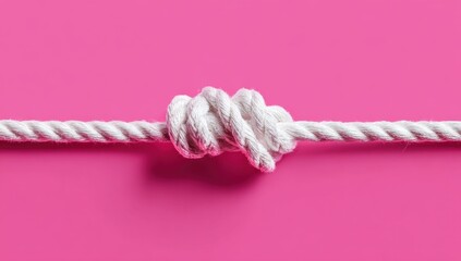 White rope knot on pink background