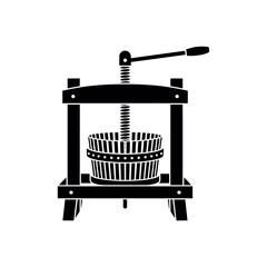 Black silhouette of a wooden fruit press with a screw mechanism wine press cider press