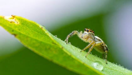 Fototapeta premium Small jumping spider on a leaf