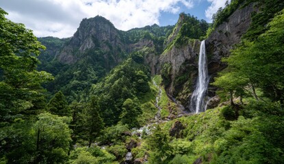 Lush mountain waterfall
