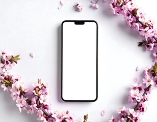 Smartphone surrounded by pink blossoms
