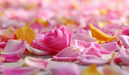 Delicate rose petals scattered on a surface
