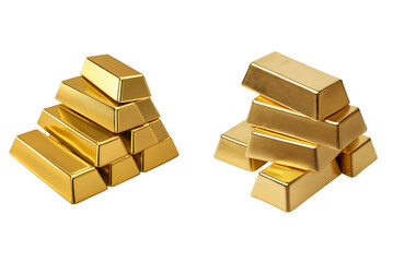 Stack of Gold Bars set isolated on transparent background