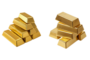 Stack of Gold Bars set isolated on transparent background