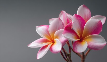 Obraz premium Close-up of three plumeria flowers