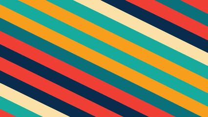 Diagonal Stripes in Vintage Color Palette of Teal Orange Cream and Red pattern colorful